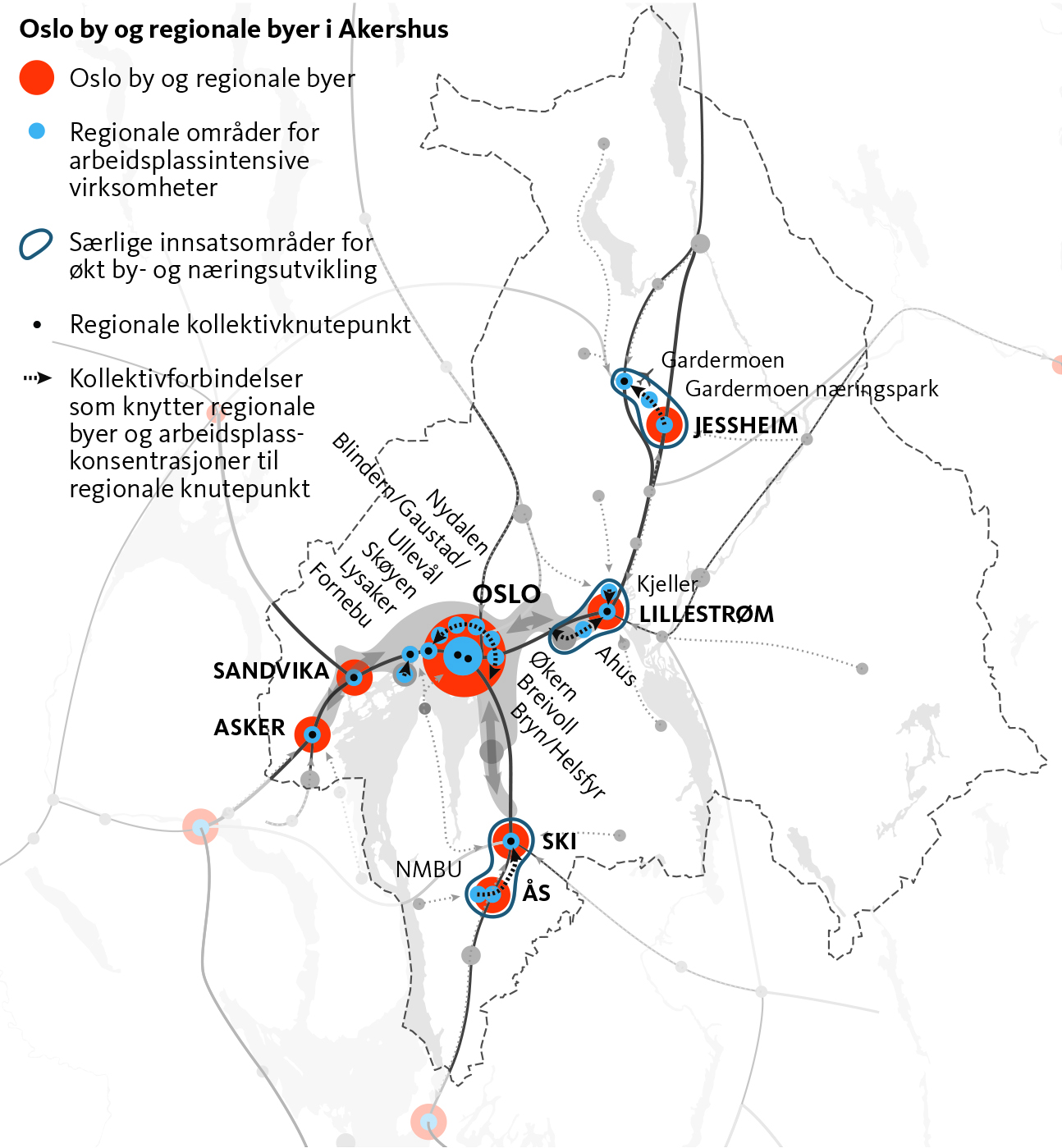 Kart over Osloregionen som viser Kjellers sentrale beliggenhet