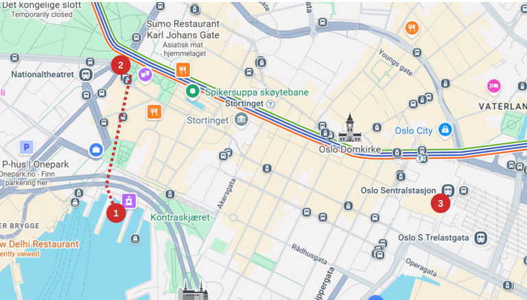 Map of downtown Oslo and meeting point